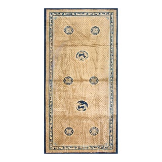1920s Traditional Antique Beige Chinese Animal Geometric Knotted Gallery Rug For Sale