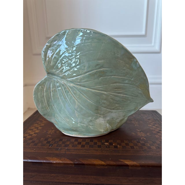 Vintage Signed Leaf Shaped Glazed Ceramic Vase For Sale - Image 12 of 13