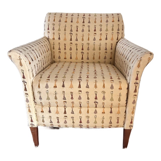 Excellent Condition Bernhardt Upholstered Accent Chair in Donghia “Au Marche” Fabric For Sale