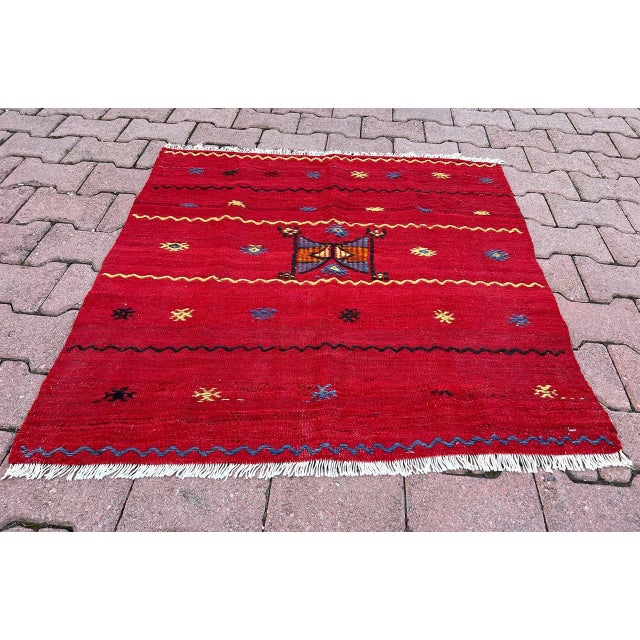 Art Deco 1970s Turkish Red Color Oushak Kilim For Sale - Image 3 of 8