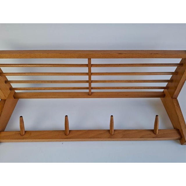 Wood Mid-Century Modern Czechoslovak Wooden Wall Coat Rack with Shelf, 1970 For Sale - Image 7 of 15