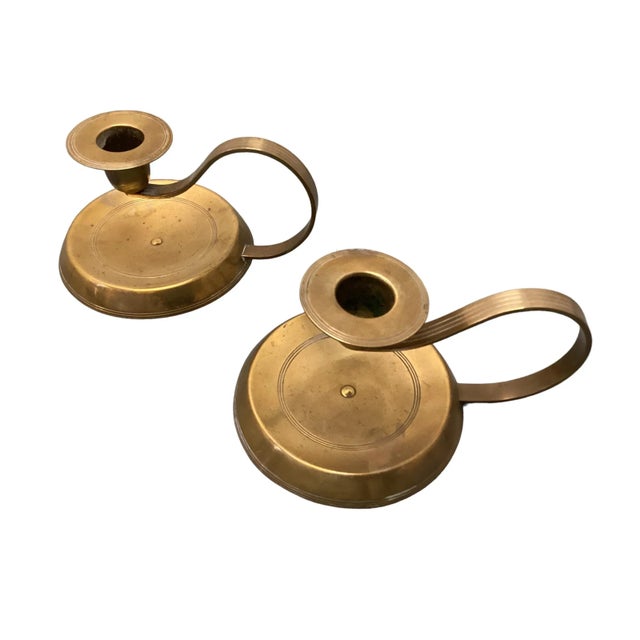 Pair of Brass Candlesticks, Europe 1950s For Sale In Los Angeles - Image 6 of 6