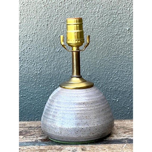 Vintage Studio Pottery and Brass Lamp For Sale - Image 4 of 12