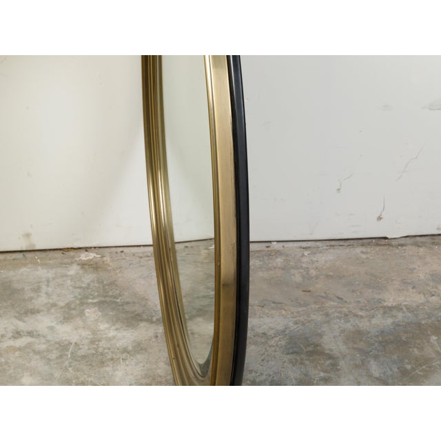 Metal Midcentury Brass Circular Mirror with Stepped Frame and Beveled Edge For Sale - Image 7 of 7
