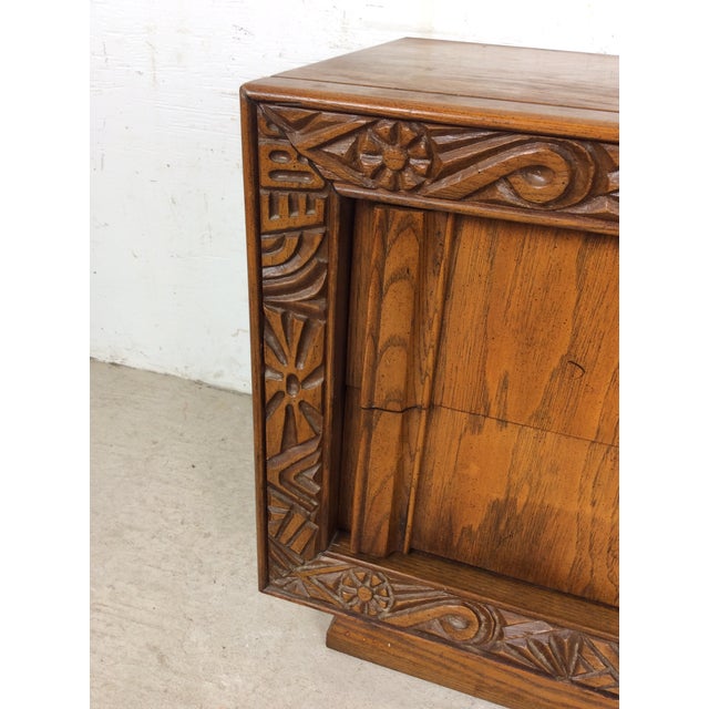 Mid Century Modern Two Drawer Nightstand With Unique Brass Hardware For Sale - Image 16 of 16