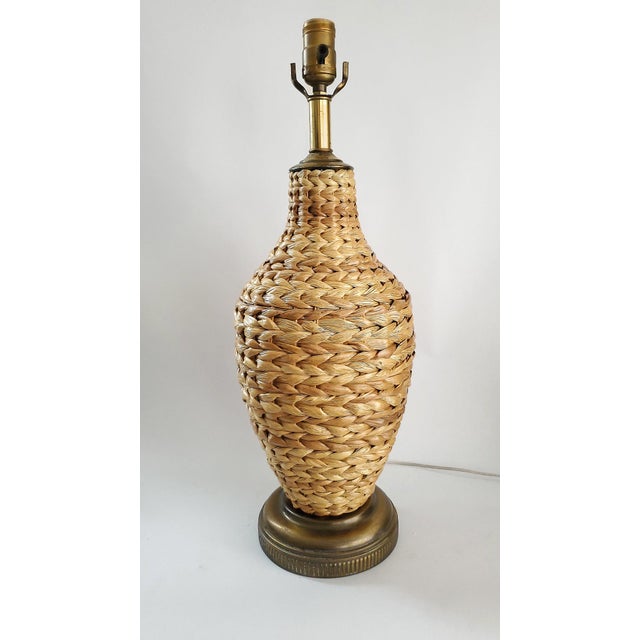 Wood Lamp Seagrass Wicker Rattan - Rewired For Sale - Image 7 of 11