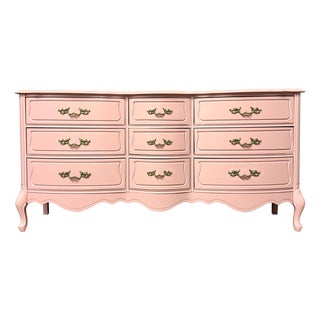 Vintage Serpentine Lowboy by Broyhill Reimagined in Pale Pink For Sale