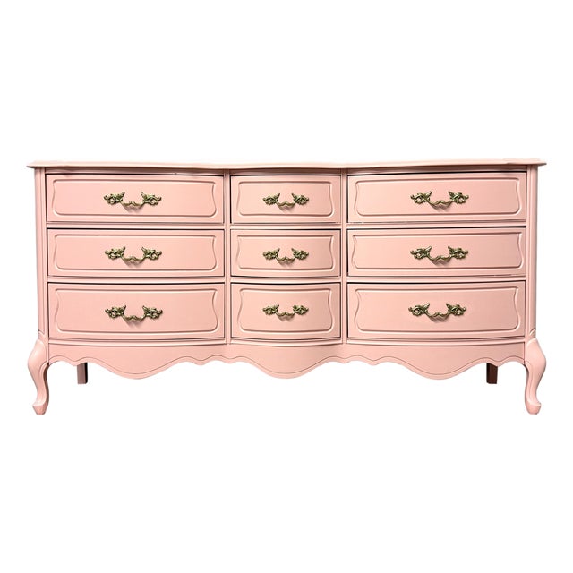 Vintage Serpentine Lowboy by Broyhill Reimagined in Pale Pink For Sale