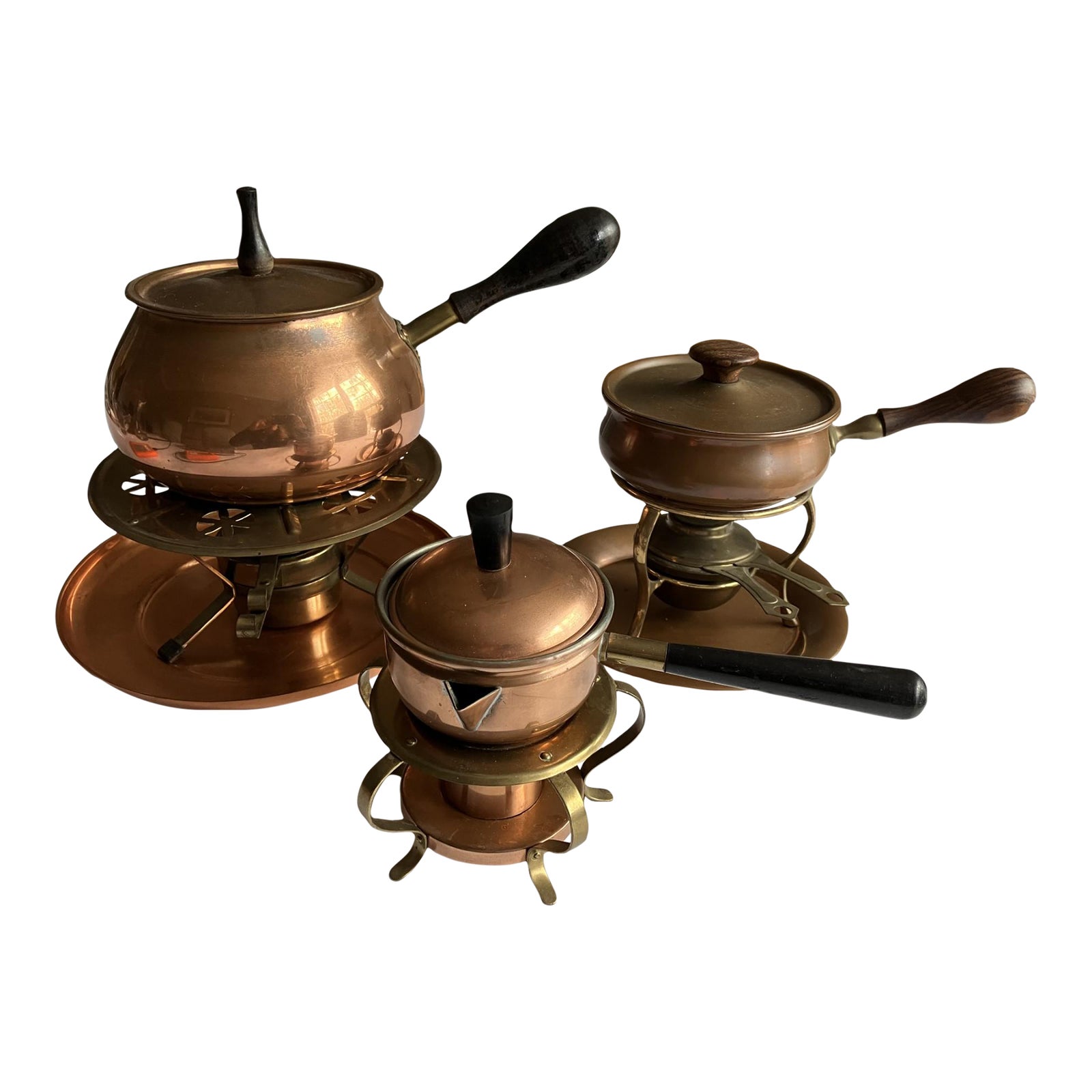 Vintage Copper FondueStyle Pots With Stands/Burners Set of 3 Chairish