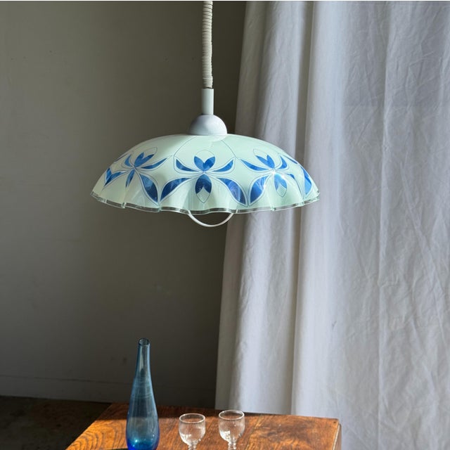 Vintage Pendant Light in White and Blue Glass with Wavy Edge, 1980s For Sale - Image 9 of 18