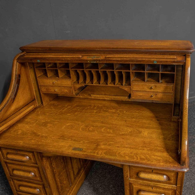 Edwardian Oak Roll Top Desk For Sale - Image 13 of 15