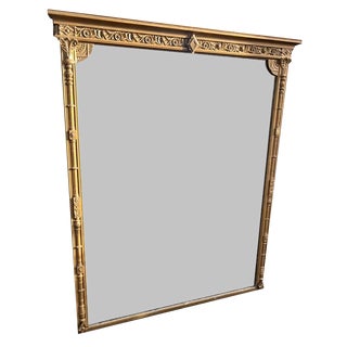 Large Antique English Gilt Column Framed Mirror For Sale