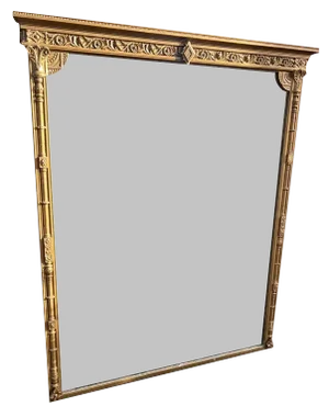 Large Antique English Gilt Column Framed Mirror