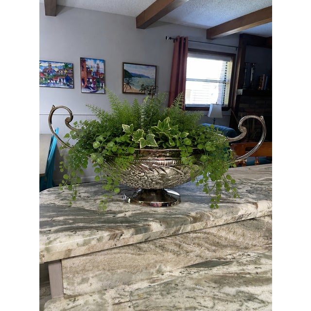 Vintage Silverplated Hammered Repousse Jardiniere Centerpiece With Handles For Sale - Image 16 of 16