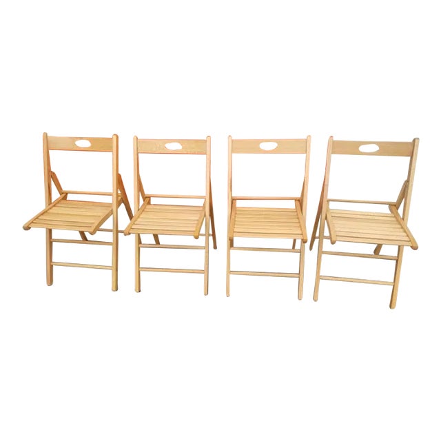 Vintage Solid White Ash Wood Italian Folding Chairs, Set of 4 Chairish
