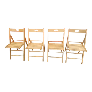 Vintage Solid White Ash Wood Italian Folding Chairs, Set of 4