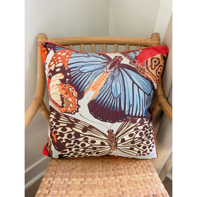 Frontgate Oversized Butterfly 20x20 Accent Pillow With Coral Piping For Sale In Charleston - Image 6 of 6
