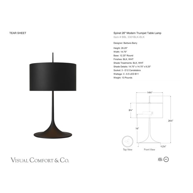 Barbara Barry by Visual Comfort Signature Spinet 26" Modern Trumpet Table Lamp in Matte Black with Black Shade Designer:...