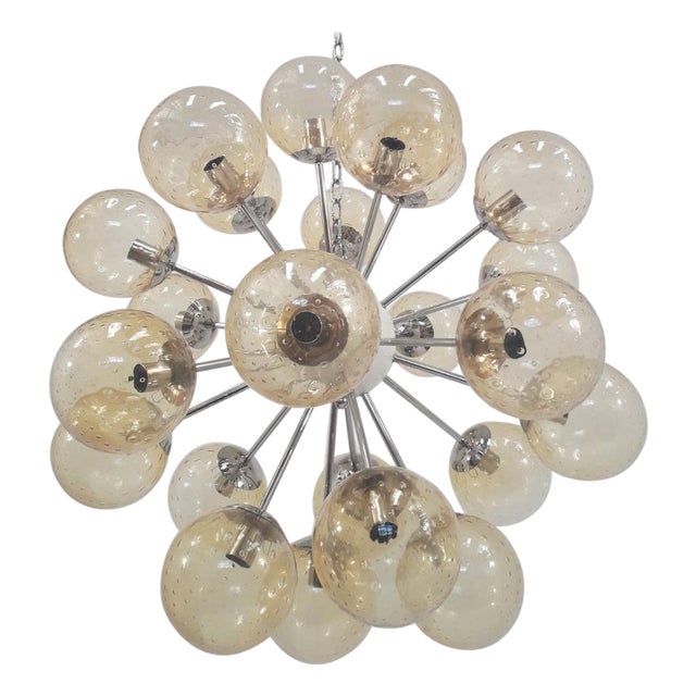 21st Century Nova Polished Nickel Amber Bubbles Murano Sputnik Chandelier by Fabio LTD For Sale