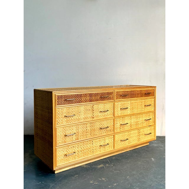 Mid-Century Modern Vintage Boho Woven Rattan Dresser For Sale - Image 3 of 6