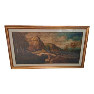 G. Grignani, Landscape with Bridge, 1983, Oil on Canvas, Framed For Sale