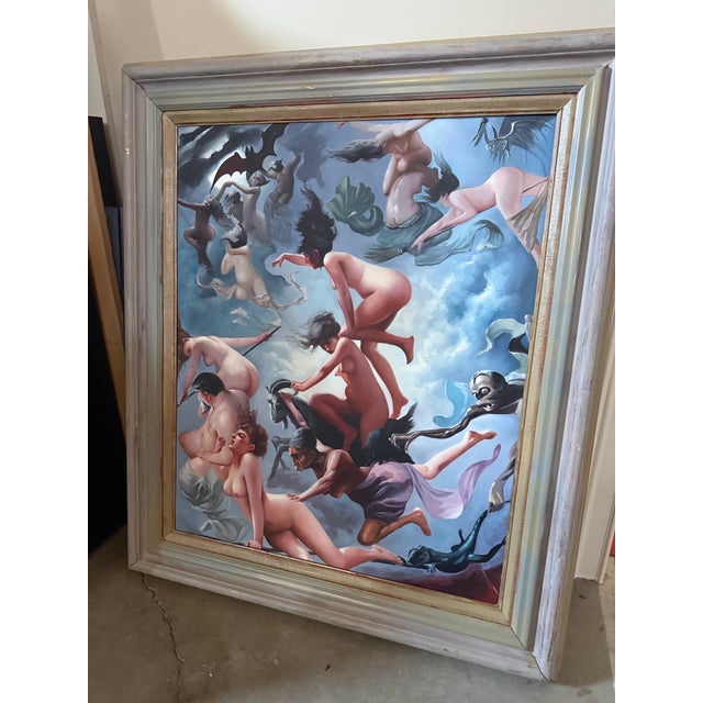 Vintage Oil Painting Witches Going to Their Sabbath After Luis Ricardo Falero For Sale - Image 9 of 9