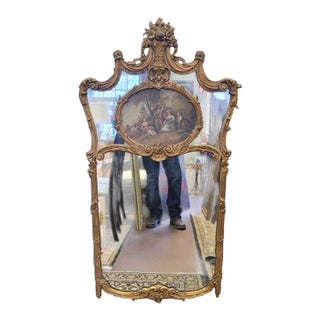 Beautiful Antique French Rococo Trumeau Mirror For Sale