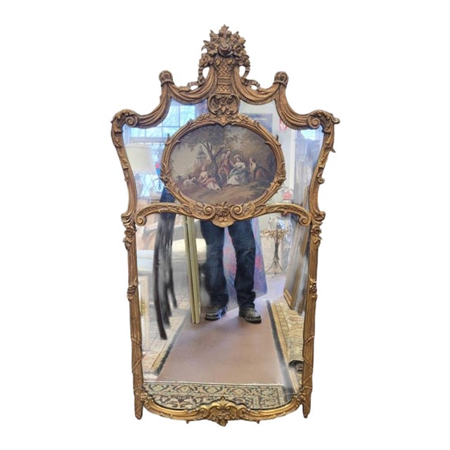 Beautiful Antique French Rococo Trumeau Mirror For Sale