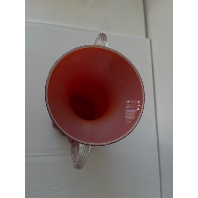 Red Mid-Century Italian Red Glass Vase with Sculptural Clear Handles, 1970s For Sale - Image 8 of 10