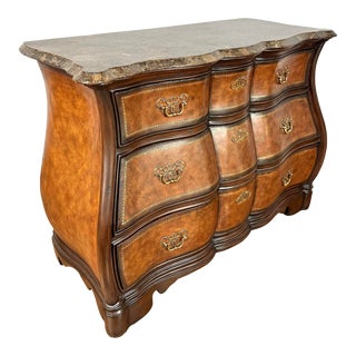 Thomasville Ernest Hemingway Embossed Leather Bombe Chest of Drawers For Sale