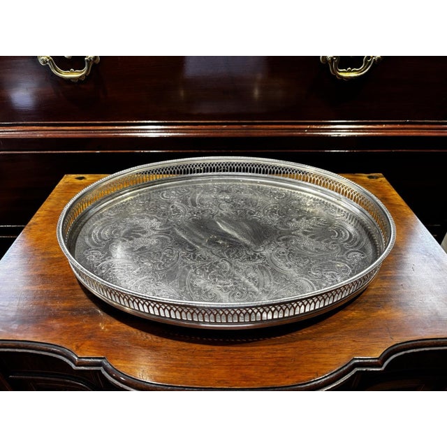 Silver Plate Gallery Tray on Bun Feet For Sale - Image 3 of 7