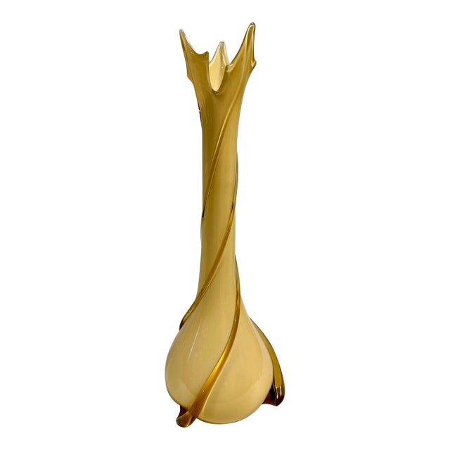 Vintage Murano Vase Yellow Amber Art Glass For Sale