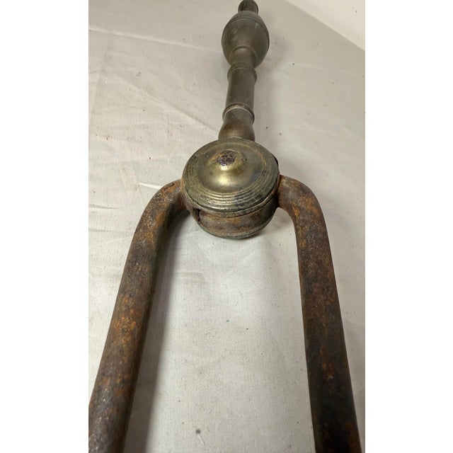 18th Century Antique 18th Century Wrought Iron Turned Brass English Fireplace Tongs Tool 5 For Sale - Image 5 of 10