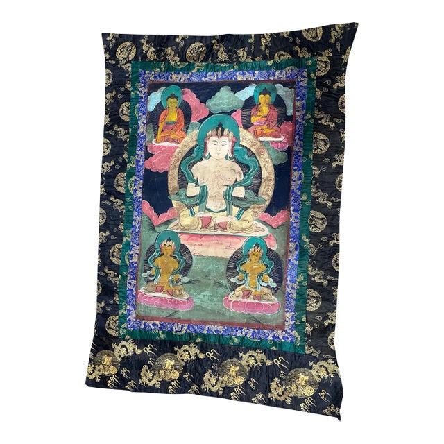 Mid 20th Century A Hand Painted Tibetan Thangka For Sale