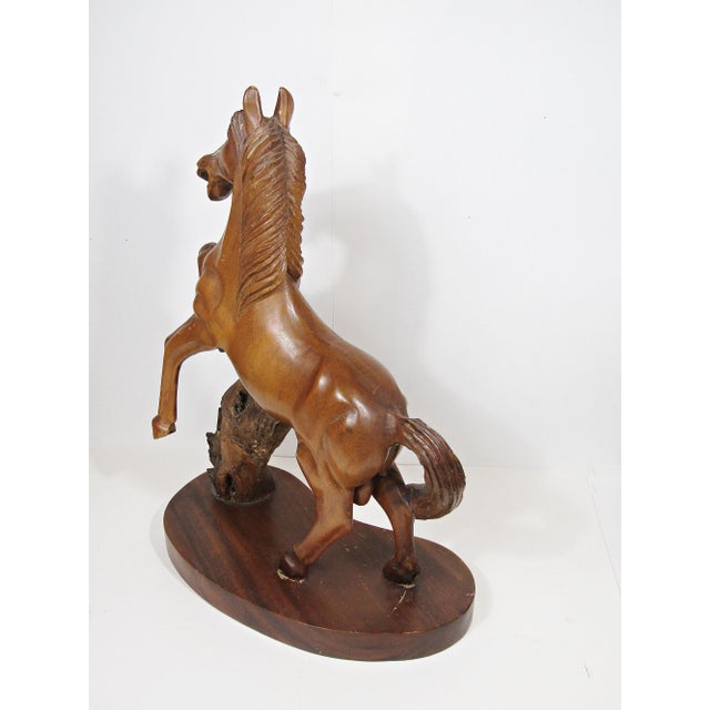 Mid-Century Hand-Carved Wooden Rearing Stallion on Natural Base – 17.5"h For Sale In Austin - Image 6 of 18