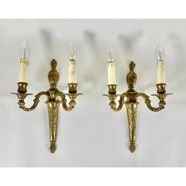 Metal Mid-Century French Brass Wall Sconces, 1950s, Set of 2 For Sale - Image 7 of 7