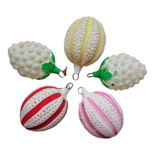Vintage German Christmas Glass Fruits Lanterns Ornaments Matte For Sale