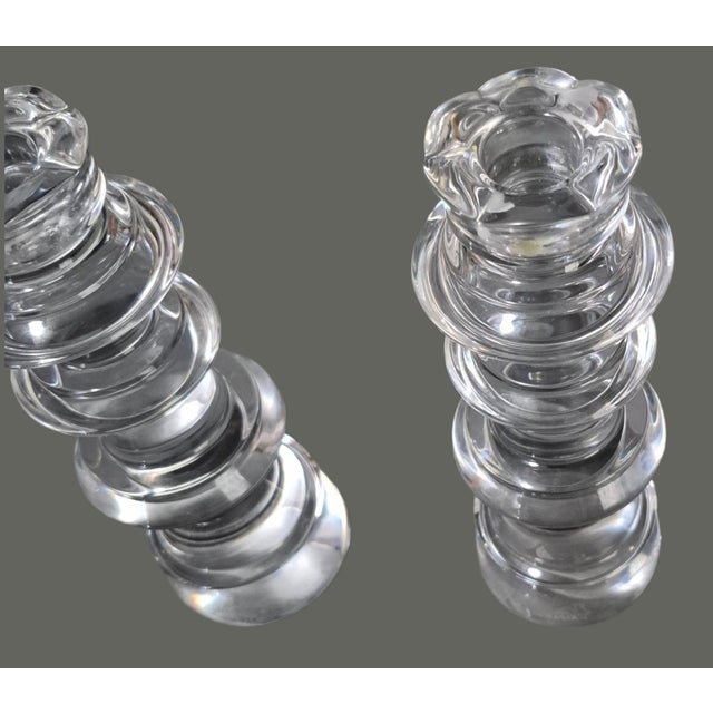 Late 20th Century Vintage Elegant Pair Crystal Candlesticks Stacked Geometric Tower Design Marked For Sale - Image 5 of 8