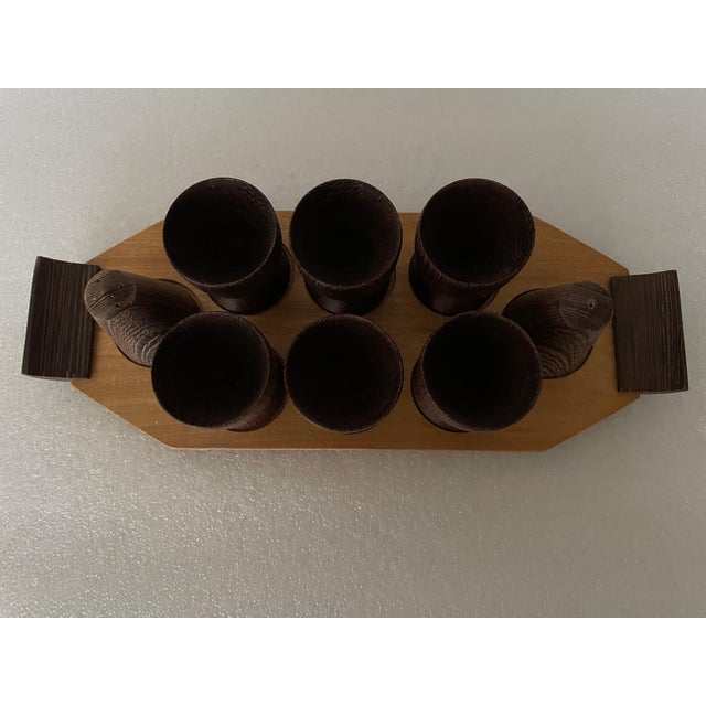 Vintage Wooden Egg Cups, 1960s, Set of 9, in Very Good conditions. Designed 1960 to 1969