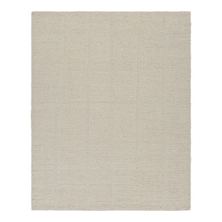 Rug & Kilim’s Contemporary Rug in Cream White with High-Low Geometric Patterns - 9x12 For Sale