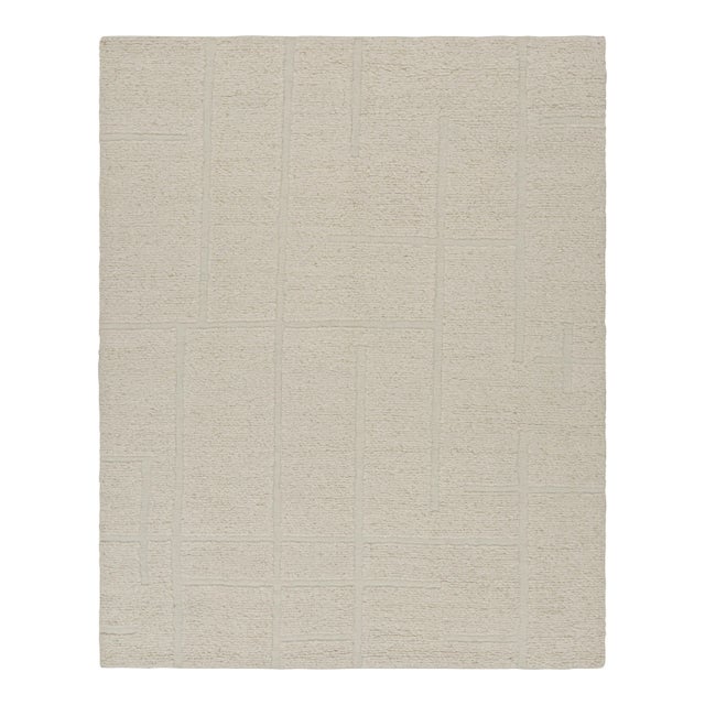 Rug & Kilim’s Contemporary Rug in Cream White with High-Low Geometric Patterns - 9x12 For Sale