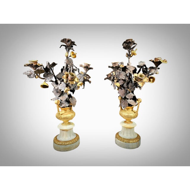 Gilt Bronze Vases with Flowers, 1860, Set of 2 For Sale - Image 10 of 18