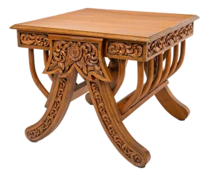 Early 1900s South Asian Burmese or Anglo-Indian Carved Teak Stool/Stand in Elephant Saddle Form