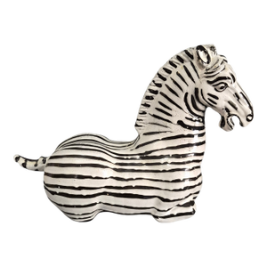 Vintage Mid Century Modern Decorative Italian Glazed Ceramic Zebra Statue Figurine