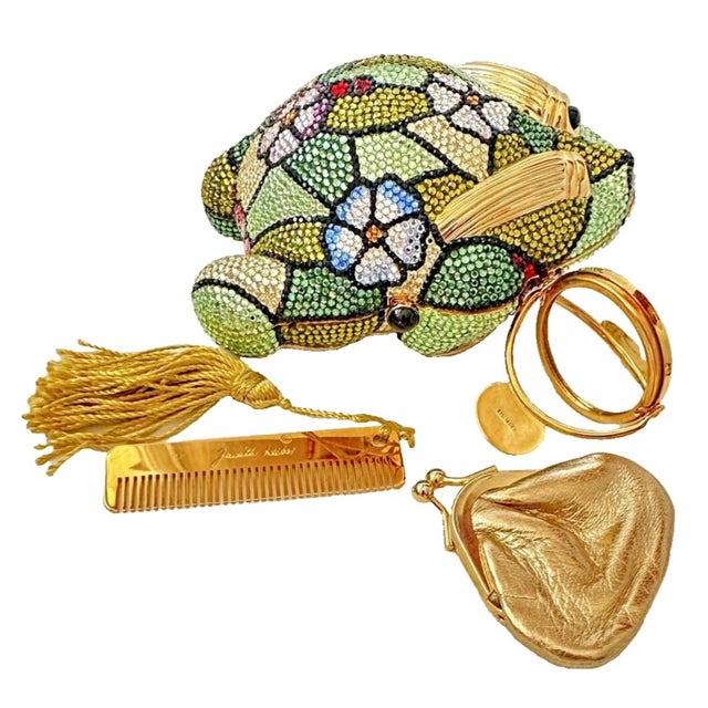 Metal 1979 Judith Leiber Frog Evening HandBag Crystal Minaudiere Purse Vintage Clutch For Sale - Image 7 of 12