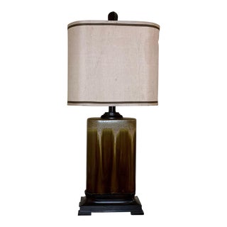 Late 20th Century Brown Drip Glaze Rectangular Ceramic Lamp For Sale