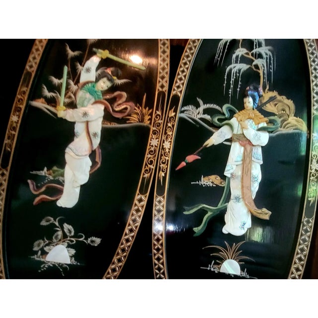 Black & gold detail Depicting Lady Warrior, with raised mother of pearl carving. All Hand-Painted trees & foliage in the...