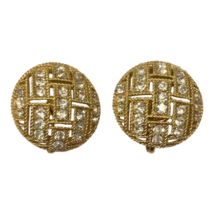 Vintage Trifari Gold and Crystal Button Clip on Earrings - 2 Pieces