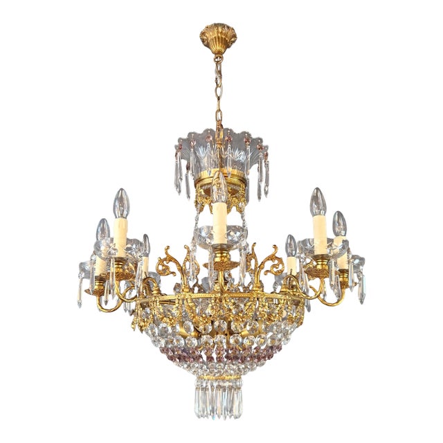 Antique Italian Chandelier in Belle Époque Style Art Nouveau Brass For Sale