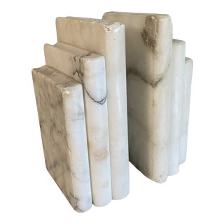Carrara Marble Books Stacked Bookends For Sale